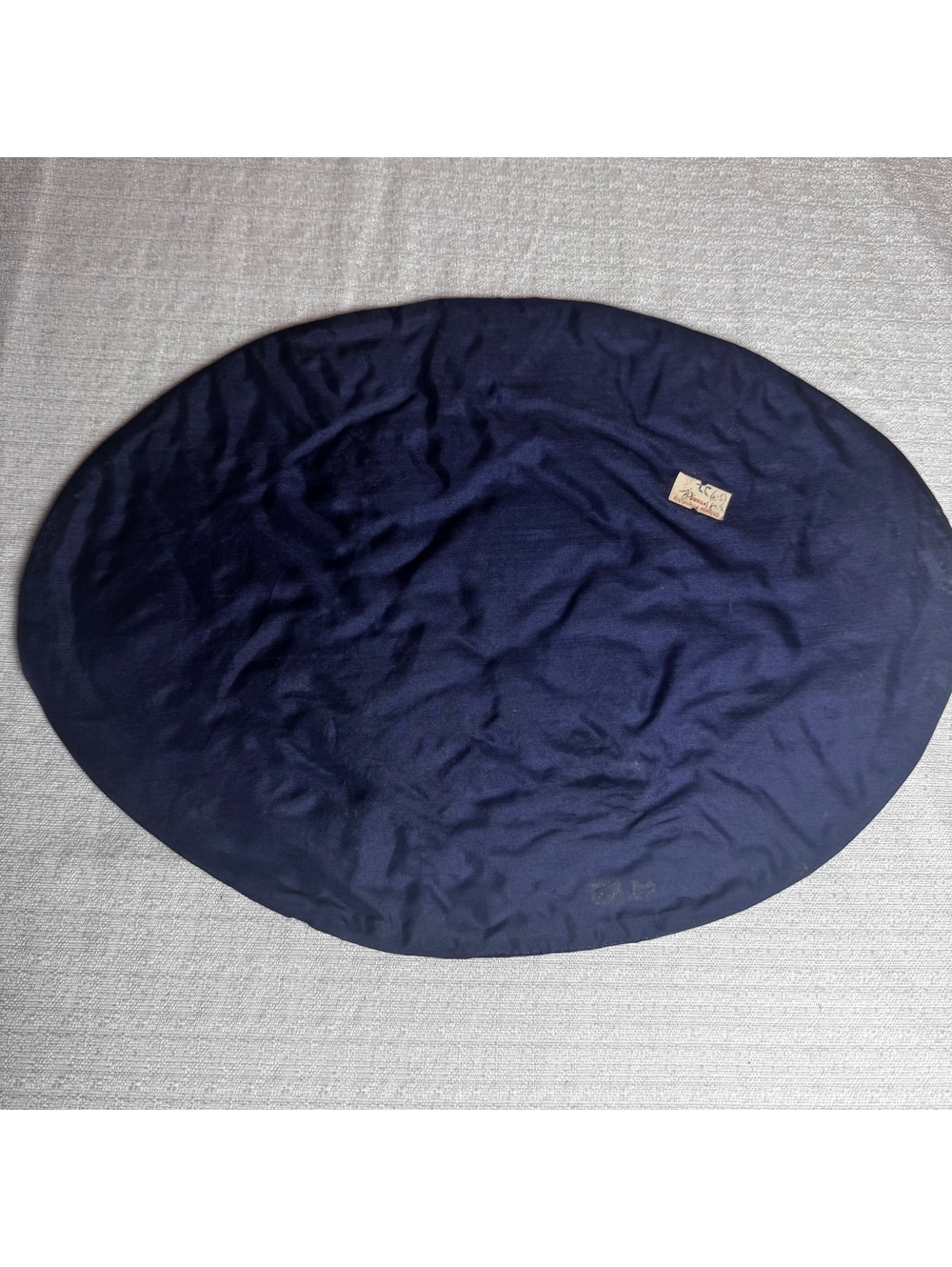 Vintage Embroidered Bird & Lotus Textile Art Navy Blue Silk-Like Oval Wall Decor - Picture 6 of 8